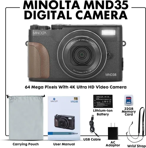 Vista 2 de Minolta Cámara digital de 64 megapíxeles con enfoque automático, video 4K y LCD abatible