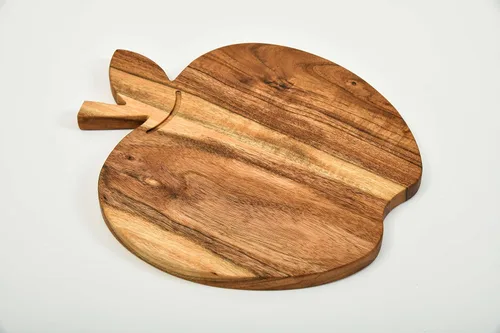 Vista 4 de Treen Art Tabla de cortar de madera con forma de manzana decorativa para cocina, tabla de charcutería de madera de 11 pulgadas de largo x 9 pulgadas
