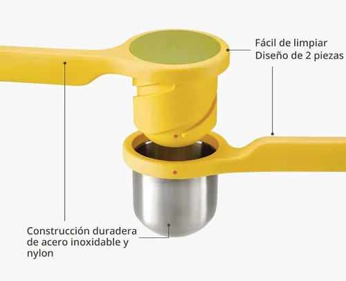 Vista 3 de Exprimidor ergonómico, con giro, de acero inoxidable Joseph Joseph, prensa de cítricos, Amarillo