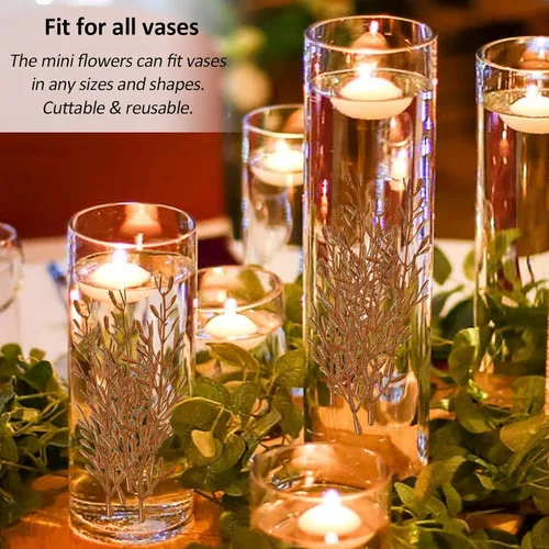 Vista 3 de 36 piezas de flores artificiales para velas flotantes, flores con efecto flotante para relleno de jarrón, centros de mesa con relleno de jarrón