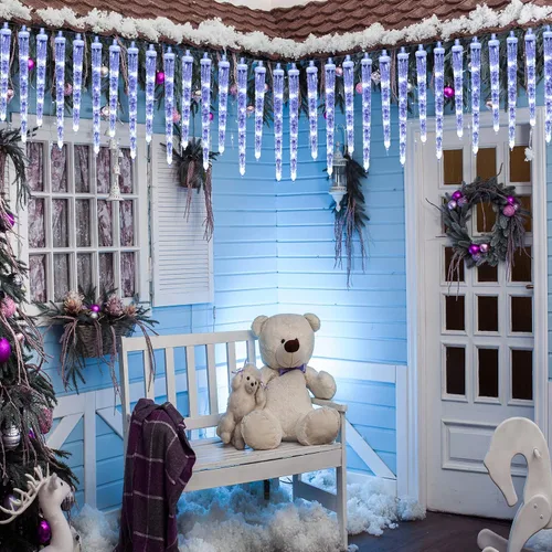 Vista 2 de Toodour Luces de carámbano de Navidad para exteriores, 20 tubos de 90 luces LED de carámbano con 8 modos, cadena de luz de cristal para interiores