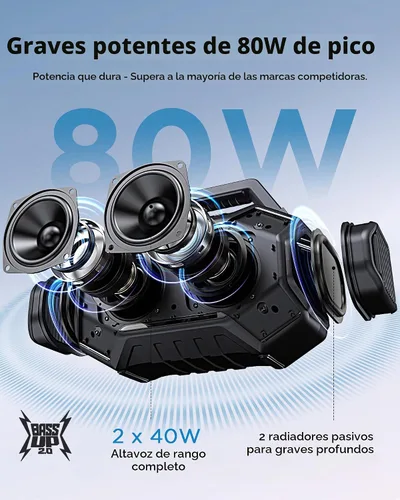 Vista 2 de ShellHome Altavoces Bluetooth 6.0 para exterior, altavoz potente de 80 W (máximo) con graves, 30 horas de reproducción, impermeable IPX6, luces RGB