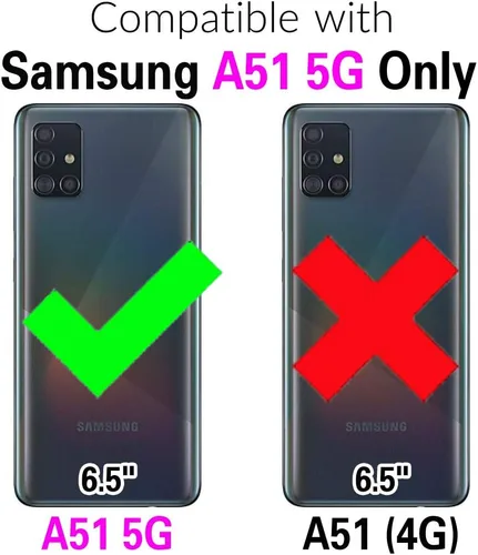 Vista 2 de Funda para teléfono Samsung Galaxy A51 5G con protector de pantalla de vidrio templado y soporte para tarjeta de crédito, accesorios híbridos