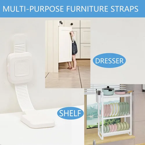 Vista 7 de YEYA - Anclajes de muebles mejorados sin taladrar para bebés, correas ajustables antipuntas, paquete de 4 Correas ajustables antipuntas, a prueba