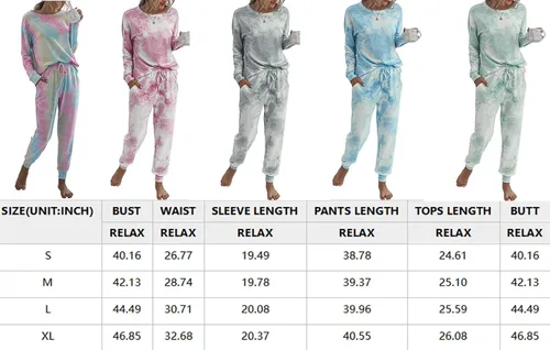 Vista 6 de Prettygarden - Conjunto de pijama para mujer, teñido anudado, de dos piezas, pijama con camiseta de manga larga y pantalón largo, con bolsillos