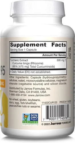 Vista 10 de Curcumin 95 de Jarrow Formulas, CUR120, 1, 1 500 mg, antioxidante y apoyo articular, estandarizado a la curcumina, apoyo contra radicales libres