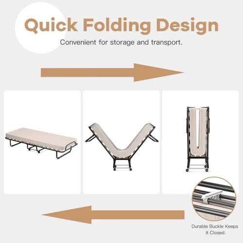 Vista 3 de GOFLAME Cama plegable plegable con colchón de espuma viscoelástica suave, tamaño cuna portátil con marco de metal para adultos y cama de invitados