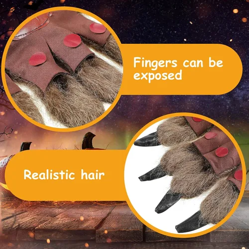 Vista 3 de Guantes de Halloween con garras de lobo peludo de animales de la pata de la bestia de las manos de la bestia para los favores de la fiesta