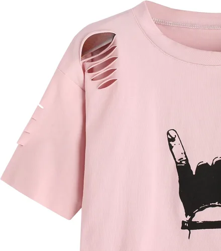 Vista 2 de SweatyRocks - Camiseta de manga corta para mujer con impresión gráfica recortada