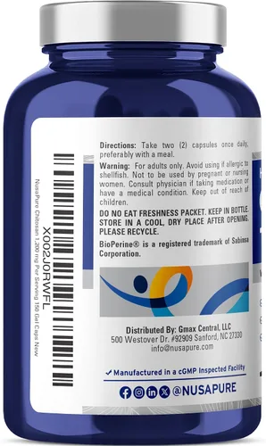 Vista 2 de NusaPure Quitosano 1200 mg 150 cápsulas (sin OMG y sin soja) con bioperina