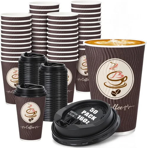 Vista 16 de Paquete de 50 tazas de café desechables de 16 onzas con tapas