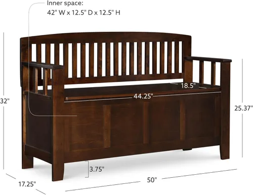 Vista 3 de Linon Home Dcor Linon Home Decor Cynthia - Banco de almacenamiento, 50 pulgadas de ancho x 17.25 pulgadas de profundidad x 32 pulgadas de alto, nogal