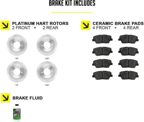 Vista 2 de Hart Brakes Kit de frenos y rotores traseros delanteros Pastillas de freno delanteras y traseras Rotores y pastillas de freno Pastillas