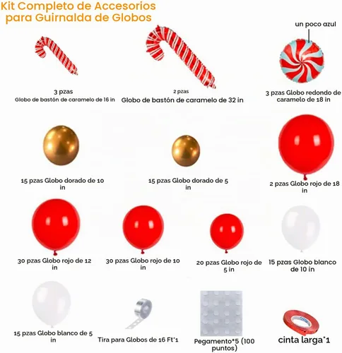 Vista 3 de DBKL Kit de arco de guirnalda de globos de Navidad, 153 piezas con globos de Navidad, rojo, dorado y blanco, globo de aluminio de bastón de caramelo