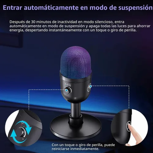Vista 7 de Micrófono USB para PC – Micrófono para juegos de computadora con iluminación RGB para PS 4 y 5, mezcla de audio dual, silencio, salida