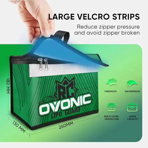 Vista 5 de OVONIC Lipo Safe Bag Fireproof Explosionproof Bag Large Capacity Lipo Battery Storage Guard Safe Pouch for Charge & Storage(260X130X180mm 251g)