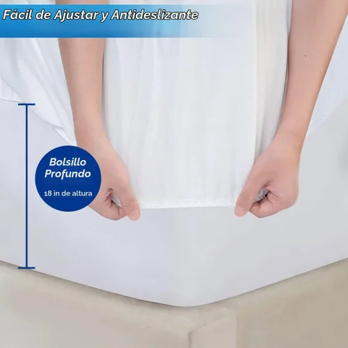 Vista 6 de Protector de colchón impermeable, tamaño Twin, funda de colchón de algodón de rizo transpirable con bolsillo profundo, estilo de sábana bajera