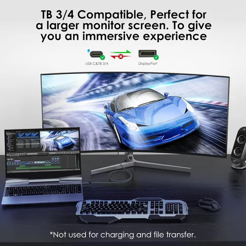 Vista 7 de Cable USB C a DisplayPort 1.4 certificado VESA 8K de 10 pies, compatible con 8K @60Hz, 4K @240Hz 165Hz, 2K @240Hz, [compatible con Thunderbolt 4/3]