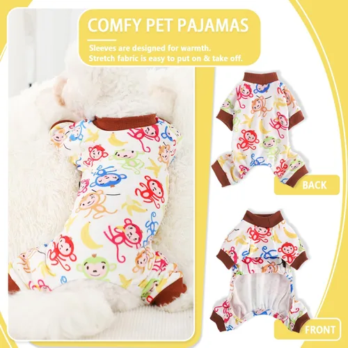 Vista 2 de Pijamas de otoño para perros pequeños, suéter elástico de vellón para cachorros, ropa cálida, ropa para mascotas (XS, mono marrón)
