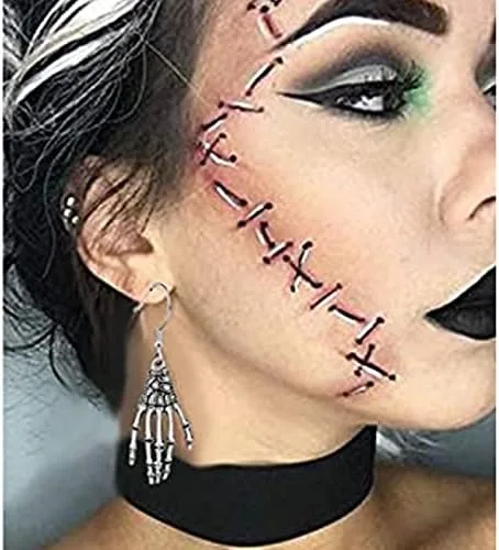 Vista 5 de 13 pares de aretes colgantes de Halloween para mujer, diseño de calabaza, murciélago, gato negro, aretes colgantes de telaraña para niñas, regalo