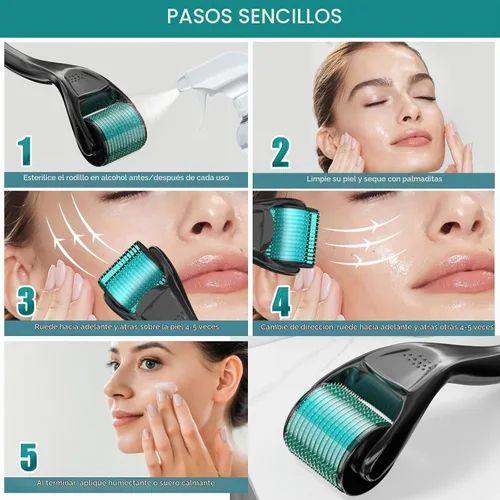 Vista 4 de Derma Rodillo de barba con 540 microagujas de titanio diseñado para su uso en casa en la cara