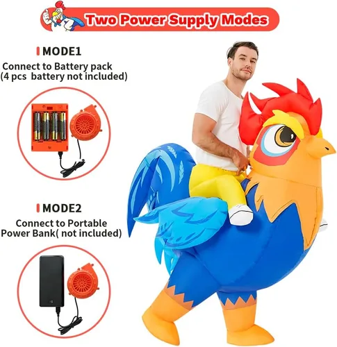Vista 3 de Disfraz inflable para adulto, disfraz de gallo para montar en pollo, disfraces divertidos para cosplay, disfraz de Halloween para mujeres y hombres