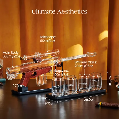 Vista 3 de Kollea Regalos para Hombres Papá, Juegos de Decantadores de Whisky, Juego de Decantador de Pistola con 4 Vasos de Bala y Telescopio de Mira, Regalo
