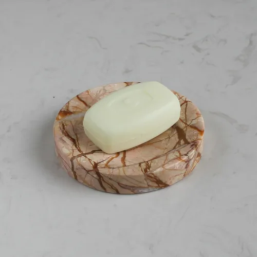 Vista 10 de Jabonera de mármol rojo Calacatta natural, plato redondo para joyas, soporte de esponja para baño, cocina