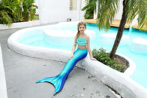 Vista 4 de DNFUN Colas de sirena para nadar para niñas, traje de baño de sirena con monoaleta