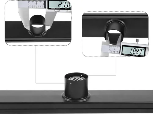 Vista 4 de Desagüe lineal de ducha de 18 pulgadas, color negro mate, drenaje rectangular de piso de acero inoxidable con cubierta reversible, atrapa pelo, pies