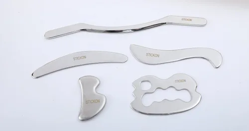 Vista 2 de STICKON Juego de herramientas de raspador muscular Gua Sha de acero inoxidable, herramientas raspadoras de masaje Gua Sha para terapia física
