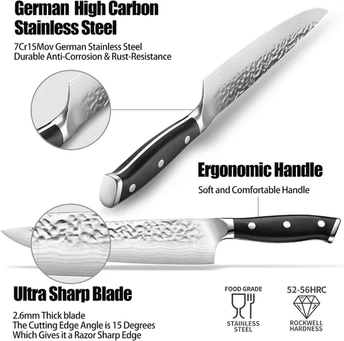Vista 3 de Cuchillo de chef japonés de acero 7CR13 de 8 pulgadas, mango de madera de Pakka negra con triple remache con proceso de forja extra, regalos