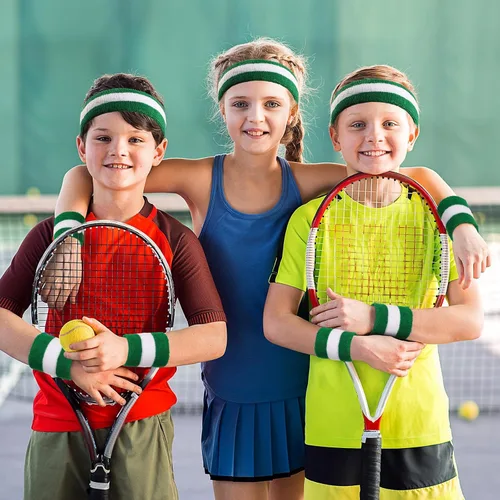 Vista 52 de WILLBOND Juego de 3 bandas para el sudor, de neón de los años 80, diadema deportiva de tenis a rayas, para competiciones deportivas de París