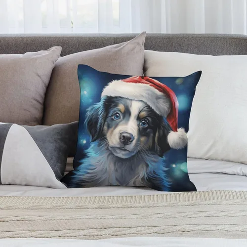Vista 6 de Almohadas decorativas para sofá, perro, cachorro, decoradas con luces de Papá Noel, regalo para amantes de los perros, funda de cojín para sofá al