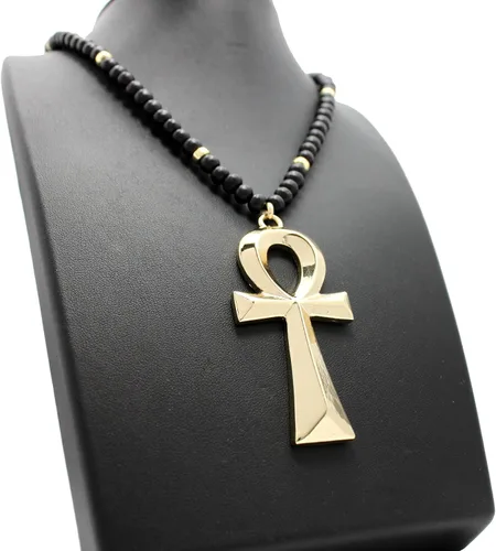 Vista 9 de CBC - Colgante egipcio de Ankh con símbolos egipcios en 0.236in, 29.9in o 0.315in, 36 pulgadas, collar de cuentas de madera en tono dorado o rodio