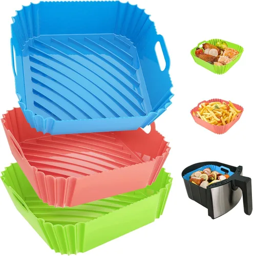 Vista 12 de Paquete de 2 forros de silicona reutilizables para freidora de aire de 7.1 pulgadas, forros cuadrados para freidora de aire de 4 a 7 cuartos de Negro