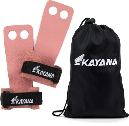 Vista 2 de KAYANA Puños de cuero para gimnasia de 2 agujeros, protección de palma y soporte de muñeca para entrenamiento cruzado, pesas rusas, dominadas