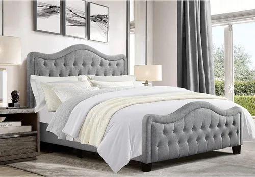 Vista 9 de Rosevera Turin Linen - Cama tapizada con paneles con cabecero ajustable con botones para dormitorio, tamaño Queen, carbono