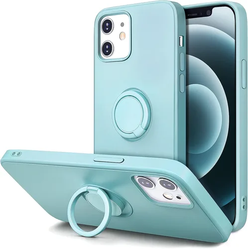 Vista 18 de Hython Funda para iPhone 12 Case e iPhone 12 Pro Case con Soporte de Anillo, Soporte de Anillo Giratorio de 360° Kickstand Magnético, Borde Chapado