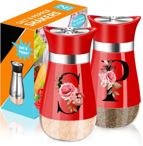 Vista 6 de Juego de salero y piminero, decoración de cocina negra de 4 oz, dispensador de especias clásico de acero inoxidable y vidrio, diseño recargable