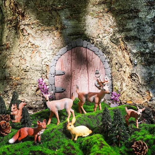 Vista 6 de Sratte Juego de 26 figuras de animales del bosque, juguetes de caza, juguetes de caza, suministros de diorama para regalo de regreso a clases