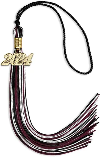 Vista 84 de Endea Graduation Borla mixta de triple color con gota de fecha dorada (negro/dorado/blanco, 2021)