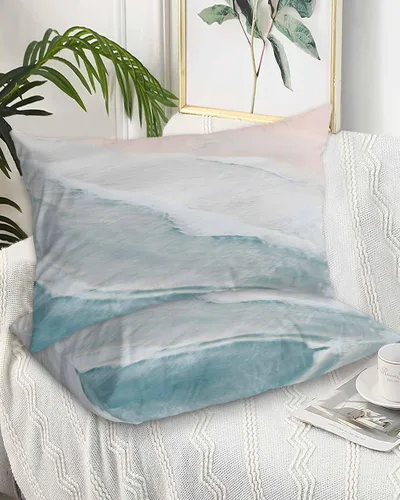Vista 30 de DecorLovee Juego de 2 fundas de almohada de playa de verano, tamaño estándar, material de microfibra, oceánico, costero, aguamarina, beige, funda