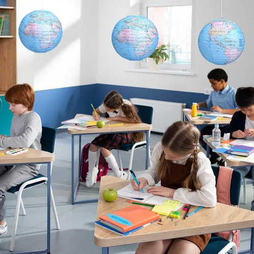 Vista 6 de Linternas de papel colgantes con diseño de globo terráqueo, decoraciones del Día de la Tierra alrededor del mundo, linternas de papel temáticas