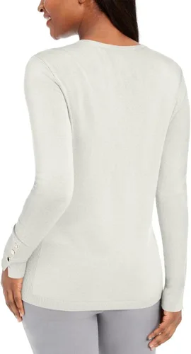 Vista 2 de JM Collection Suéter de manga larga con cuello redondo para mujer color marfil talla L Eggshell L