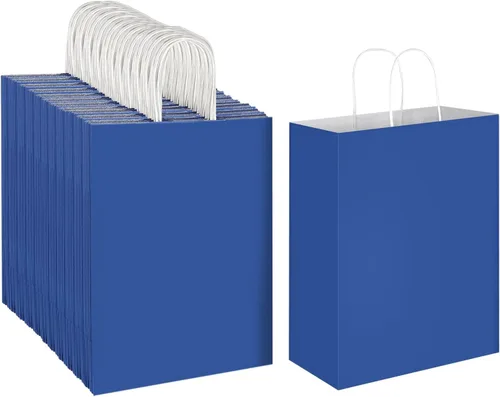 Vista 8 de Oikss Paquete de 100 Bolsas de Papel Kraft Marrón Natural Liso de 10x5x13 con Asas al Por Mayor para Favores de Fiestas de Cumpleaños Comestibles