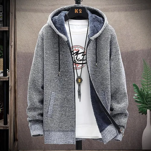 Vista 2 de Suéteres tipo cárdigan para hombre, sudaderas con capucha de manga larga con bolsillos, suéteres de punto grandes y altos, suéteres ajustados S15W