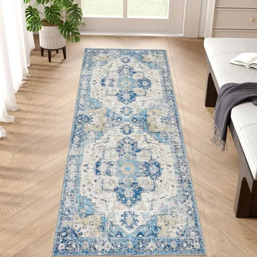 Vista 73 de jinchan Alfombra de Área 2x3 pies Alfombra Vintage de Entrada Lavable Bohemia Tapete Interior para Puerta Medallón Floral Tapete Pequeño para Puerta
