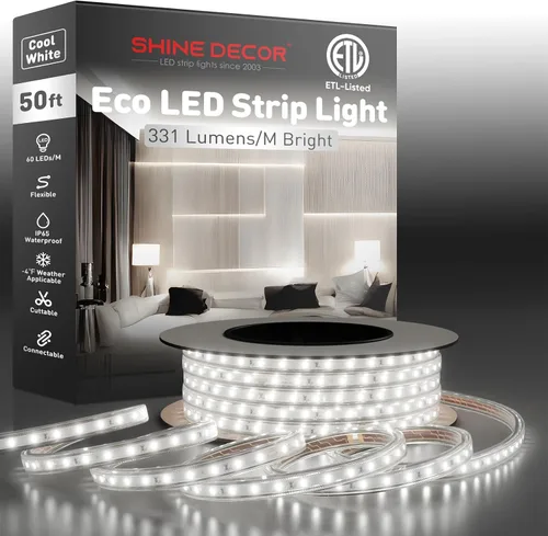 Vista 20 de Shine Decor Tira de luz LED fácil de conectar, 2800 K blanco cálido, resistente al frío, resistente a la intemperie para interiores y exteriores