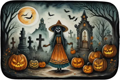 Vista 16 de Caroline's Treasures DAC2223DDM Tapete de secado de platos de Halloween espeluznante de gato negro, tapete absorbente para secado de platos